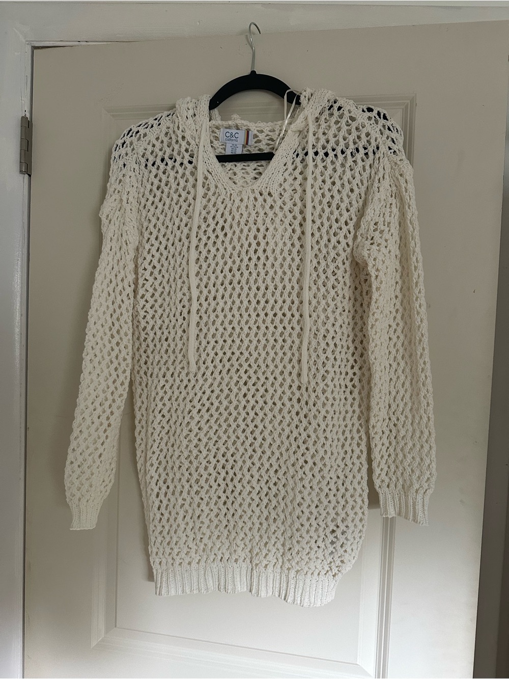 C&C California Cream Open-Knit Hooded Coverup